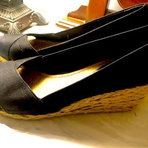 Black espadrilles open toe shantung material Ralph Lauren